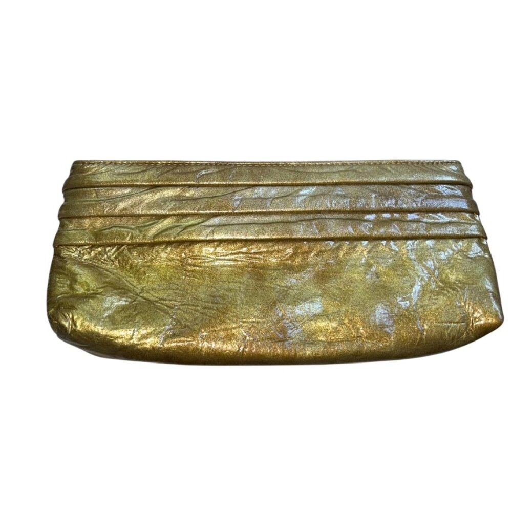 Lauren Merkin gold patent leather giraffe print clutch purse bag